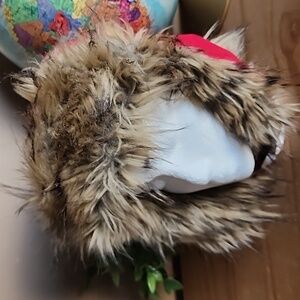 Red faux fur trim trapper hat size 8-12 years